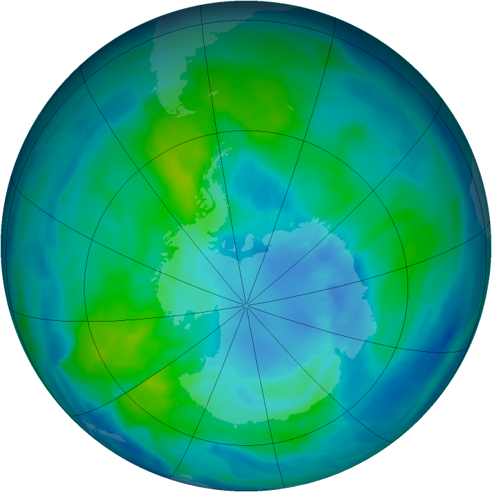 Antarctic ozone map for 02 April 2015